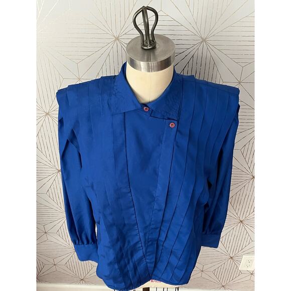 Vintage 1980's Panther bold statement pleated blouse with shoulder pads sz 11/12 - Picture 10 of 16